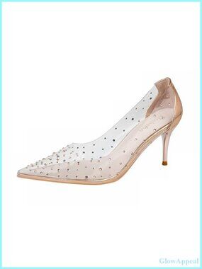 Rhinestone Clear Leather Stiletto Pumps Pointed Toe Slip On High Heels Party